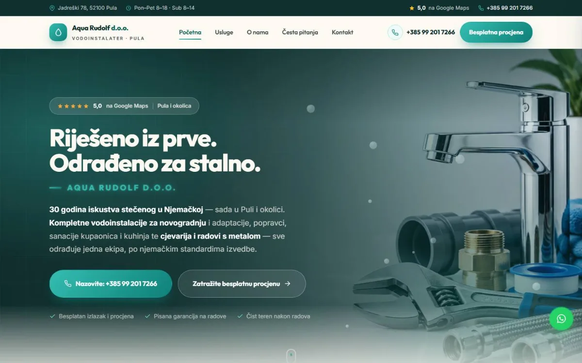 Početna stranica Aqua Rudolfa na računalu